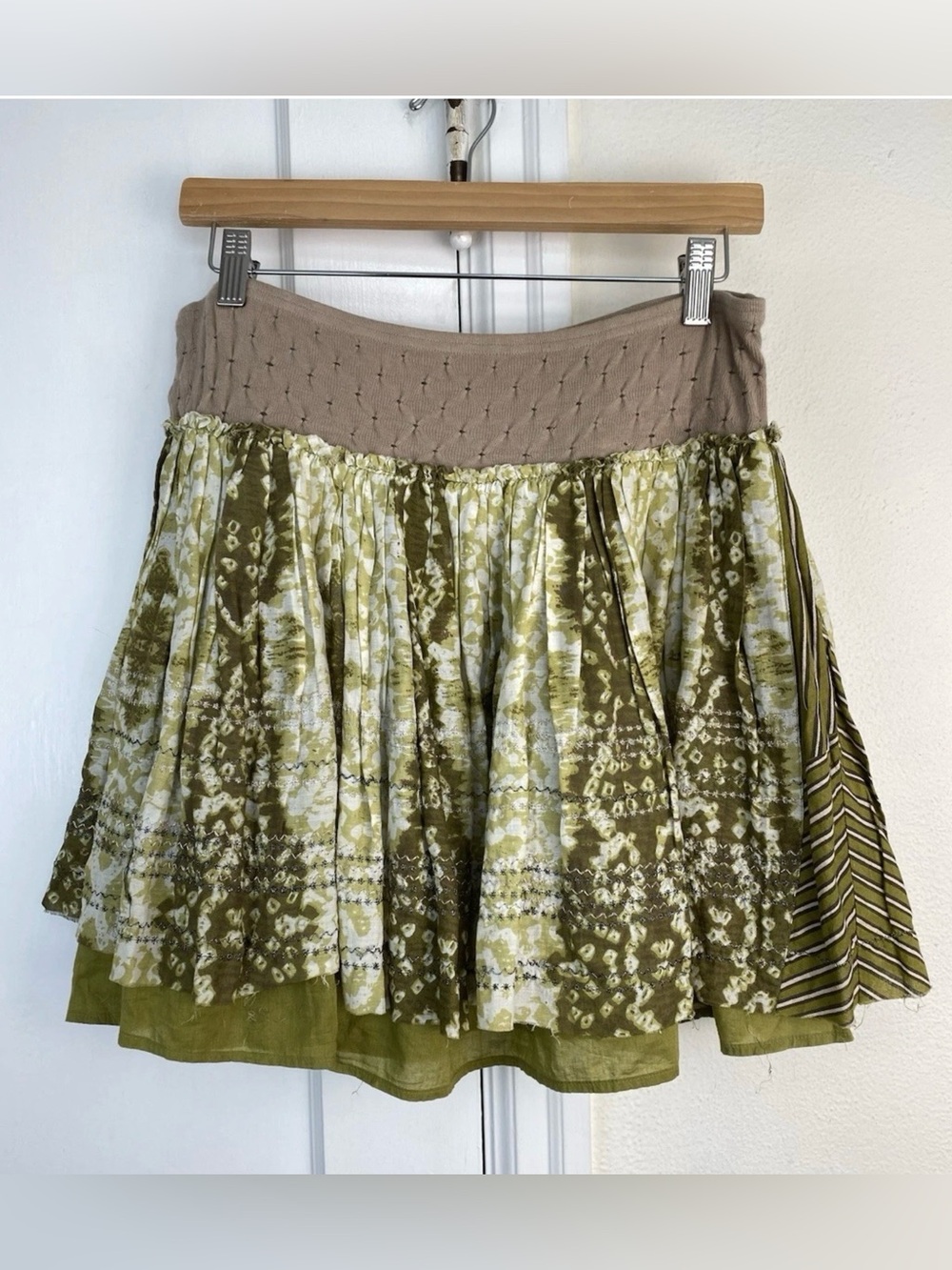 Free People Boho Green Metallic Layered Mini Skirt Size 8